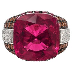 18k Gold High Quality 17.48ctw GIA Tourmaline Ruby Garnet Diamond Cocktail Ring