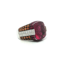 18k Gold High Quality 17.48ctw GIA Tourmaline Ruby Garnet Diamond Cocktail Ring