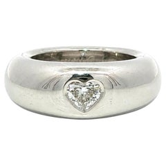 Cartier 18k White Gold Heart Burnish Diamond Wide Domed Heavy Band Ring sz 52