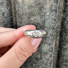 Cartier 18k White Gold Heart Burnish Diamond Wide Domed Heavy Band Ring sz 52