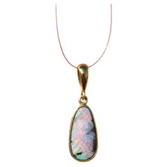 18k Yellow Gold Bezel Set Boulder Opal Solitaire Charm Pendant