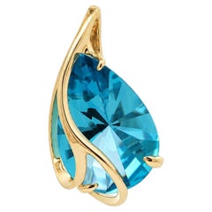14k Yellow Gold Large 22ct Pear Buff Top Blue Topaz Abstract Slide Pendant