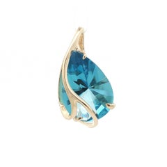 14k Yellow Gold Large 22ct Pear Buff Top Blue Topaz Abstract Slide Pendant