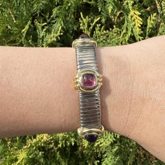 Flexibles Armband aus 18-karätigem Gold und Edelstahl mit Amethyst, Citrin und Turmalin, 3-teilig