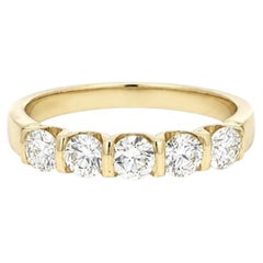 Classic 14k Gold .80ctw Channel Bar Set Diamond Low Profile 5 Stone Band Ring