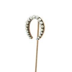 Antique Yellow Gold Graduated Pearls Lucky Horseshoe Pin Stick