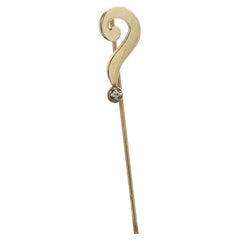 Vintage 14k Yellow Gold Diamond Polished Question Mark Stick Pin