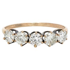 Antique Victorian 8k Yellow Gold 1.10ctw Old Diamond 5 Stone Dainty Band Ring