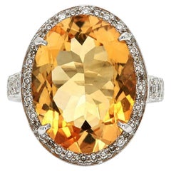 14k White Gold Large 6.70ctw Oval Citrine w/ Diamond Accents Large Ring