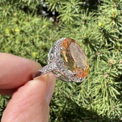 14k White Gold Large 6.70ctw Oval Citrine w/ Diamond Accents Large Ring