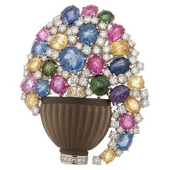 Adler 18k Gold GIA 45ctw Colorful Sapphires & Diamond Giardinetto Flower Brooch