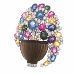 Adler 18k Gold GIA 45ctw Colorful Sapphires & Diamond Giardinetto Flower Brooch