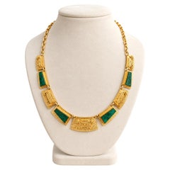 A.C. Jara Peruvian Aztec 18k Yellow Gold Azurmalachite Handmade Necklace