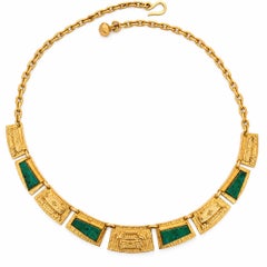A.C. Jara Peruvian Aztec 18k Yellow Gold Azurmalachite Handmade Necklace