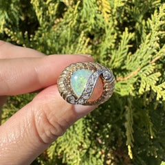 Heavy Yellow Gold Fiery Australian Opal w/ Diamond Scroll Textured Ring