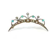 Antique Victorian 15ct Gold Seed Pears & Turquoise Crescent Tiara Pin Brooch
