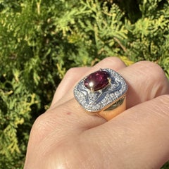 18k Solid Gold GIA 3.31ctw Vivid Pink Tourmaline Rubellite Diamond Heavy Ring