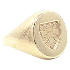 14k Yellow Gold Polished Finish Shield Crest Oval Signet Pinky Ring