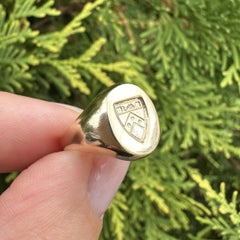 14k Yellow Gold Polished Finish Shield Crest Oval Signet Pinky Ring