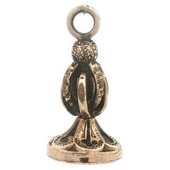 Antique Gold Filled Seal Stamp Fob Charm Pendant w/ Hardstone Bottom