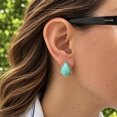 Vintage Yellow Gold Robin's Egg Turquoise Tear Drop Geometric Frame Earrings