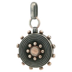 Antique Sterling Silver Concentric Niello Watch Fob Locket Pendant