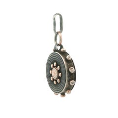 Antique Sterling Silver Concentric Niello Watch Fob Locket Pendant