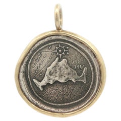 Silver w/ 18k Yellow Gold Martha's Vineyard Island Medallion Charm Pendant