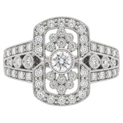 White Gold 1ctw Fiery Brilliant Diamond Milgrain Open Work Dinner Ring
