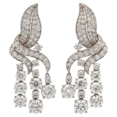 William Ruser Platinum 10.62ctw Old Diamond Dangle Drop Chandelier Earrings