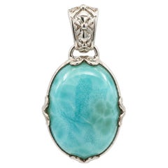 Ciondolo decorativo in argento sterling con larimar ovale a taglio cabochon
