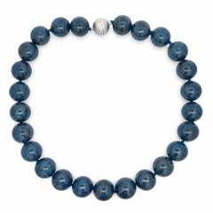 17" Large Round Blue Bead Sodalite Necklace w/ Magnetic Textured Silver Clasp