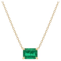 18k Yellow Gold 1.03ct GIA Rich Green Emerald Solitaire Pendant Chain Necklace