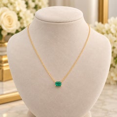 18k Yellow Gold 1.03ct GIA Rich Green Emerald Solitaire Pendant Chain Necklace