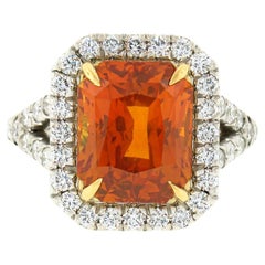 New Platinum & 18K Gold 7.78ct GIA Vivid Orange Sapphire & Diamond Cocktail Ring