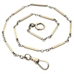 Antique Art Deco 14k White Gold Engraved Squared Boxy Pocket Watch Chain Link