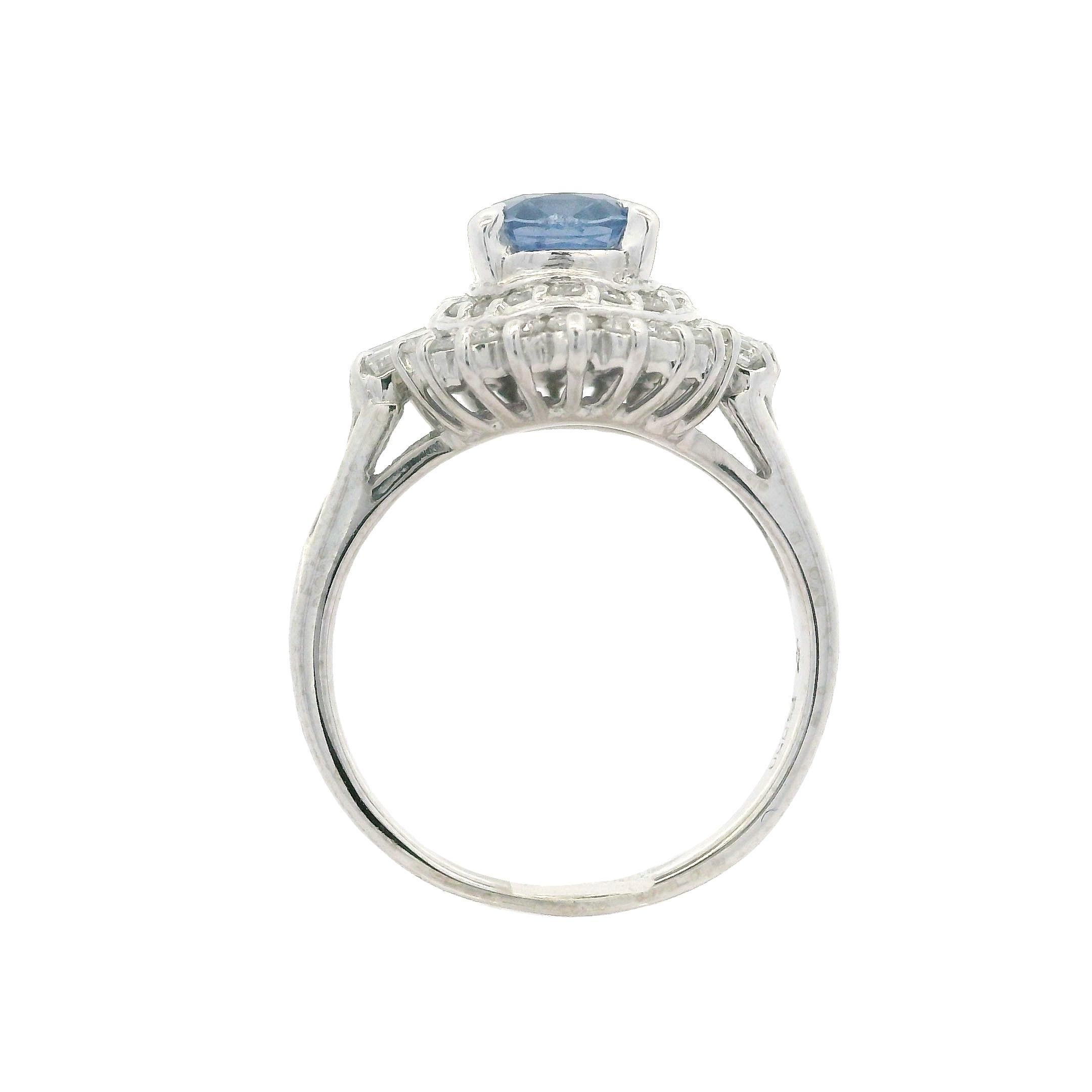 Oval Cut Platinum GIA 2.56ctw No Heat Periwinkle Blue Sapphire & Diamond Ballerina Ring For Sale