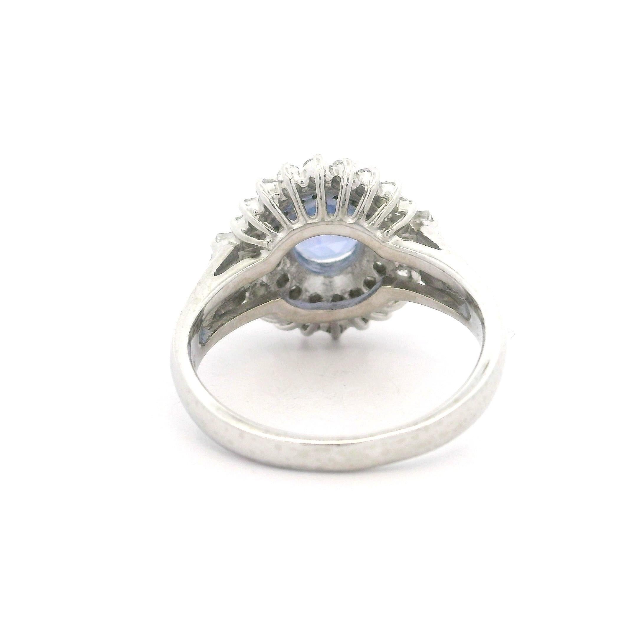 Platinum GIA 2.56ctw No Heat Periwinkle Blue Sapphire & Diamond Ballerina Ring For Sale 8