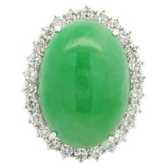 Vintage Handmade Platinum & Gold GIA 17.15ctw Jade and Diamond Large Oval Ring