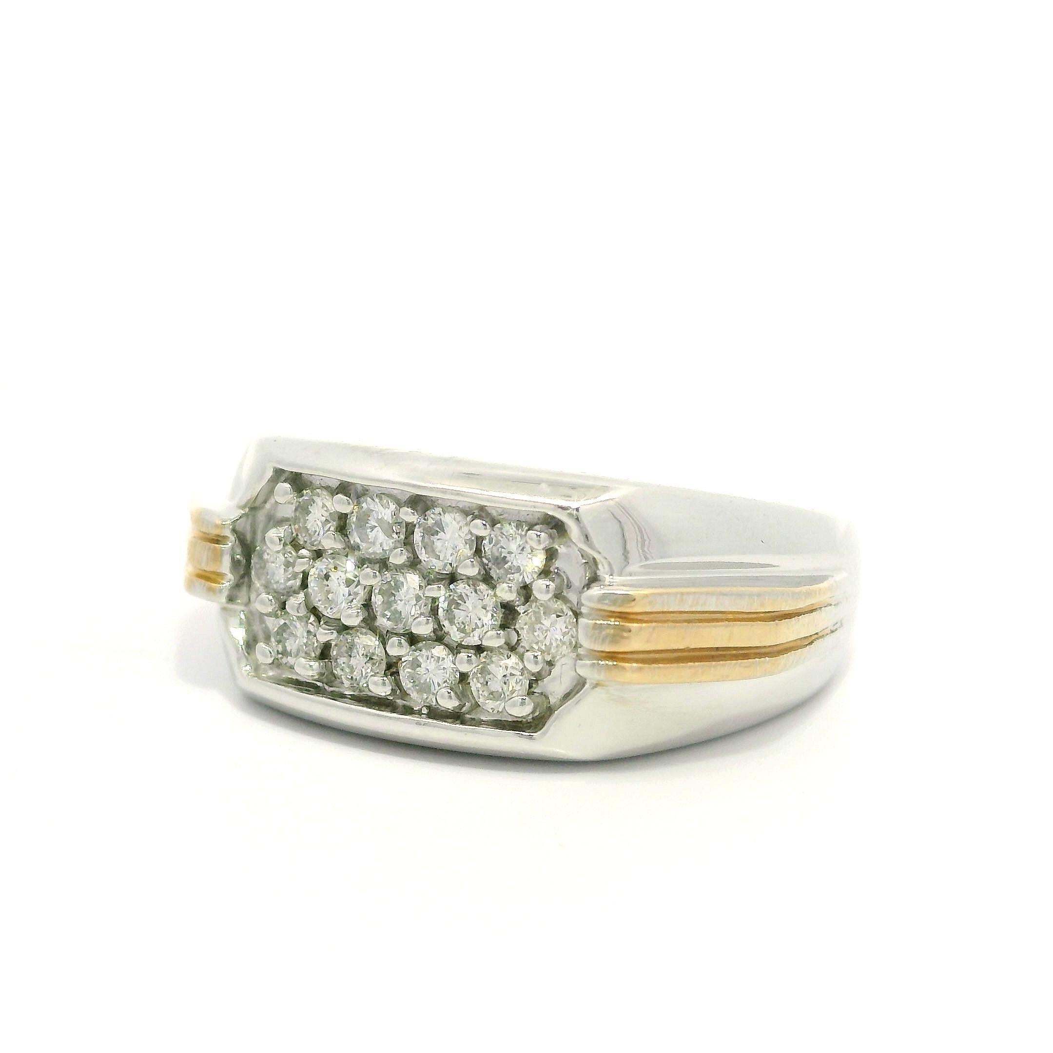 Anello da uomo a fascia larga in oro bianco e giallo 14k 0,40ctw Pave Diamond In condizioni buone in vendita a Montclair, NJ