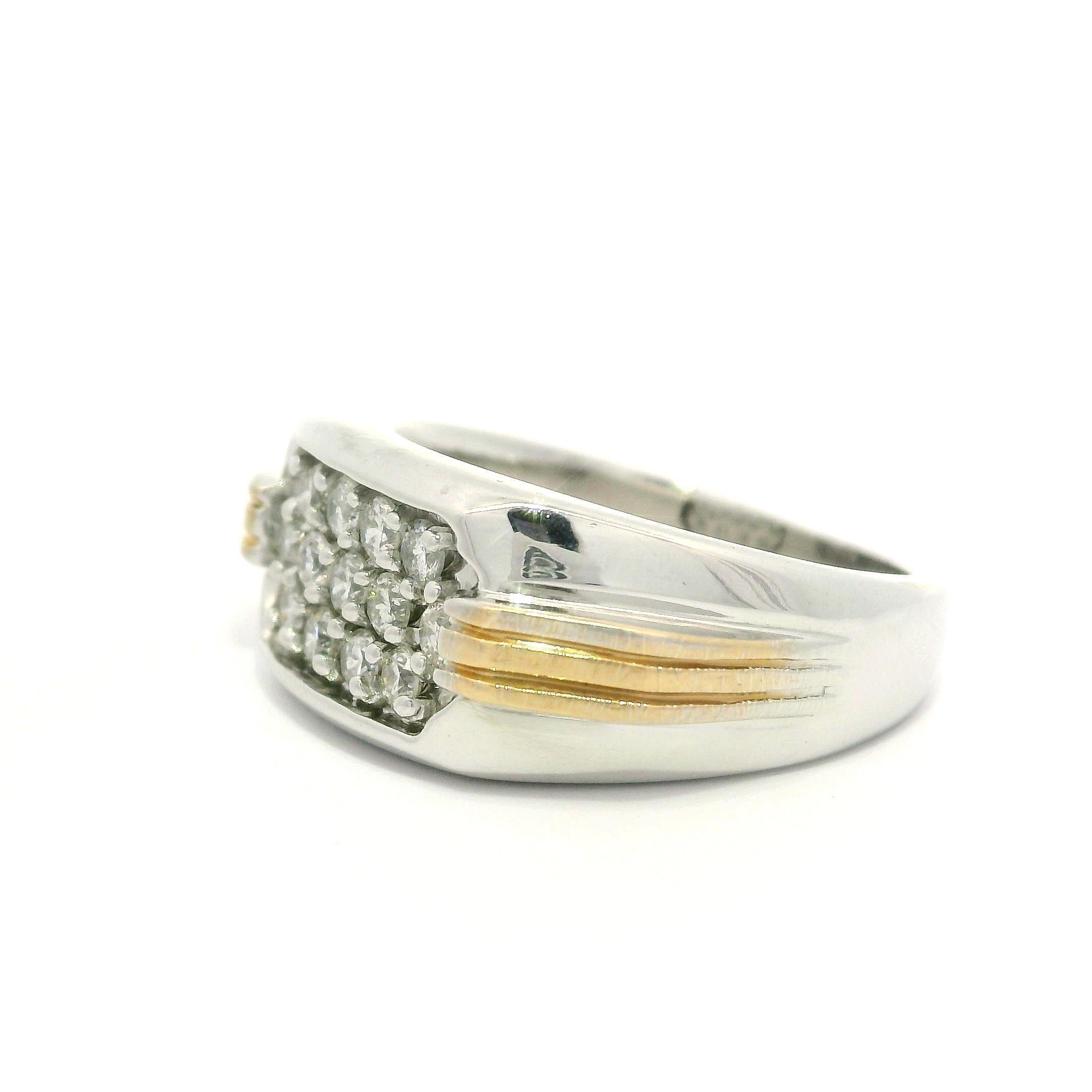 Uomo Anello da uomo a fascia larga in oro bianco e giallo 14k 0,40ctw Pave Diamond in vendita