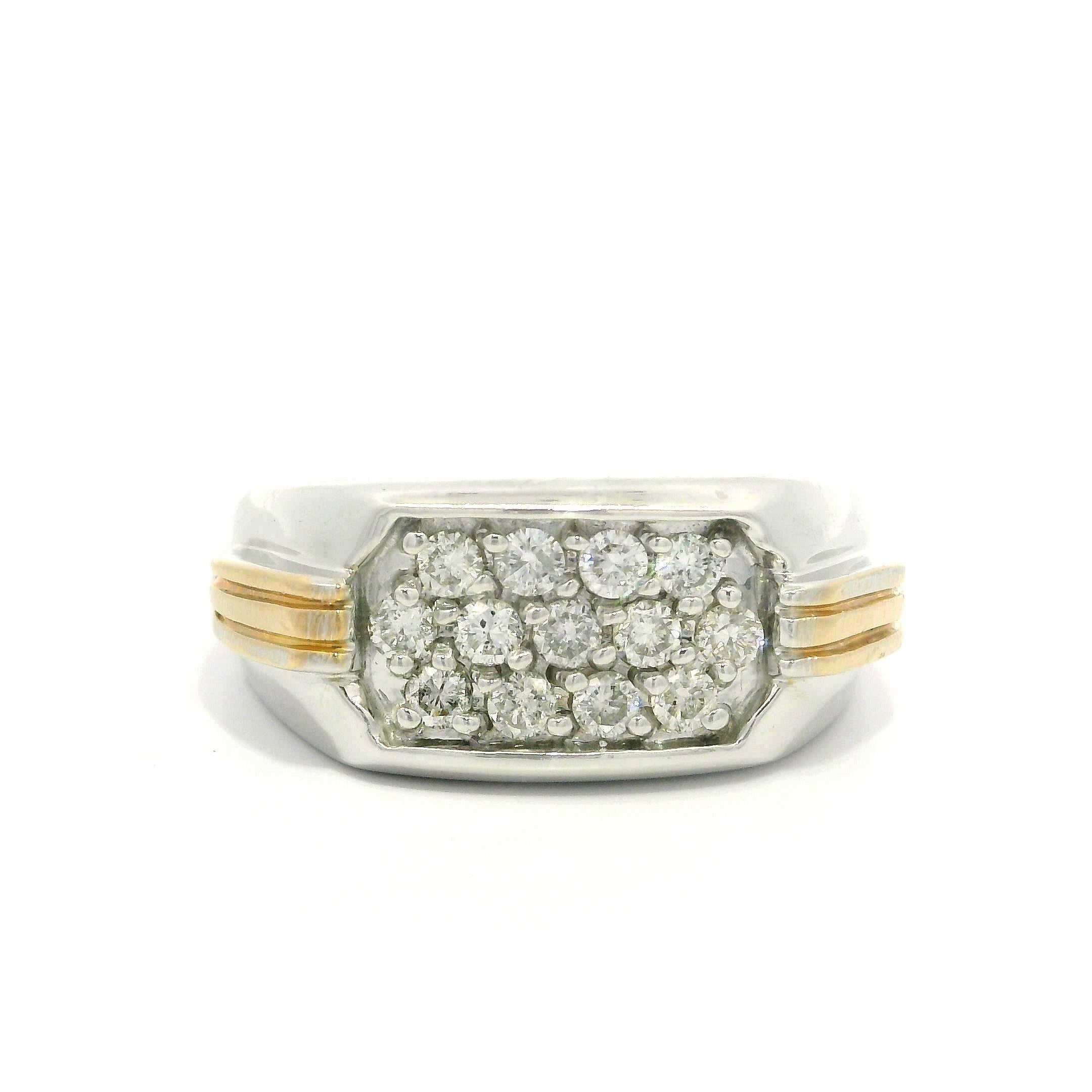 Anello da uomo a fascia larga in oro bianco e giallo 14k 0,40ctw Pave Diamond in vendita 2