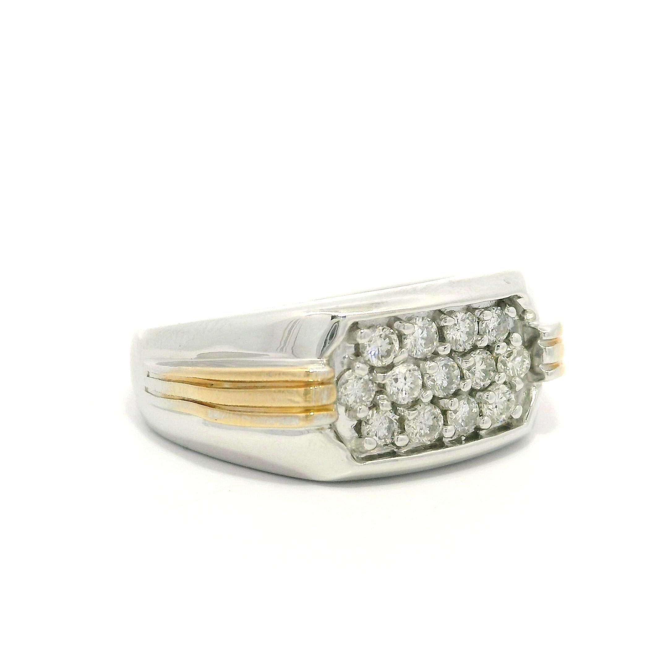 Anello da uomo a fascia larga in oro bianco e giallo 14k 0,40ctw Pave Diamond in vendita 3