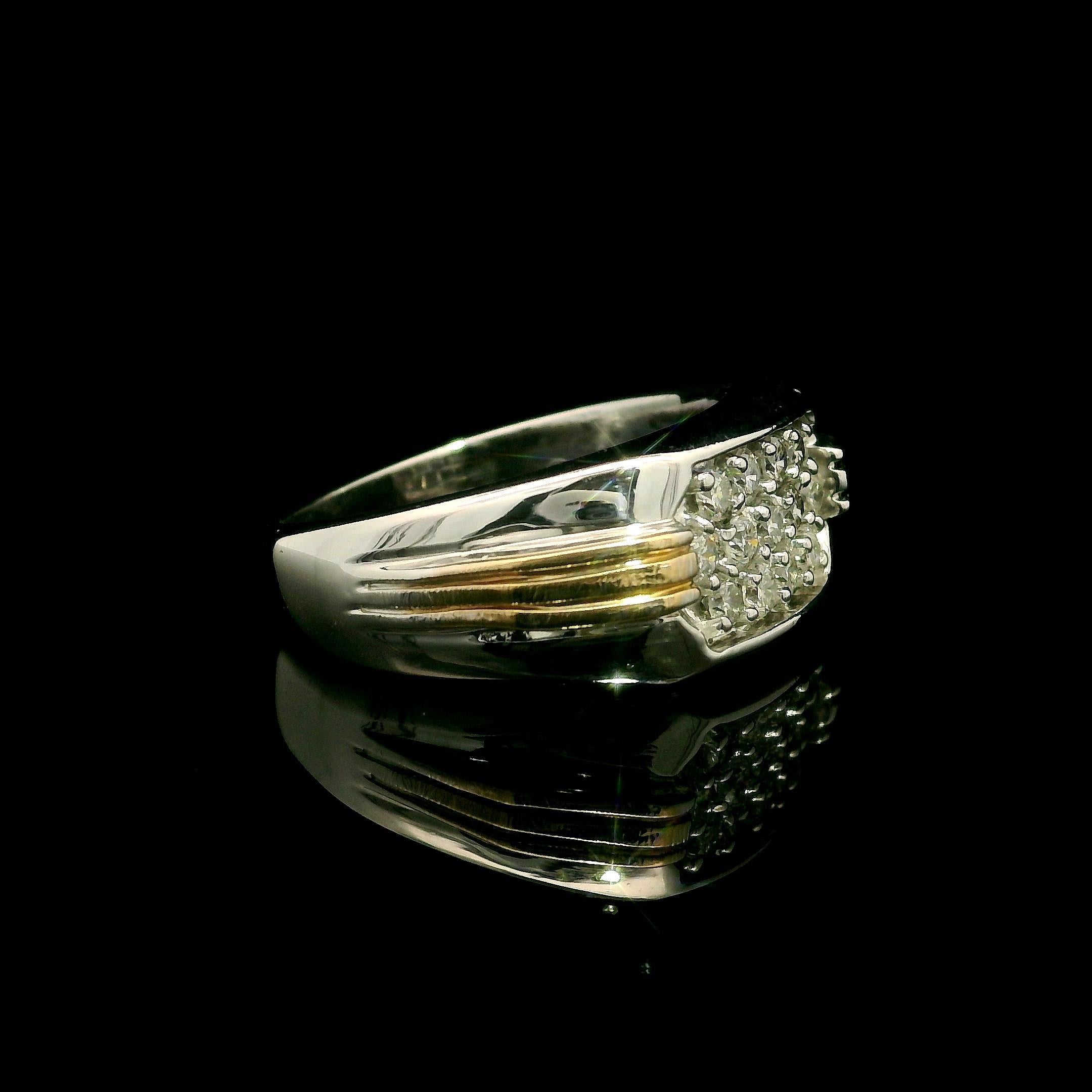 Anello da uomo a fascia larga in oro bianco e giallo 14k 0,40ctw Pave Diamond in vendita 5
