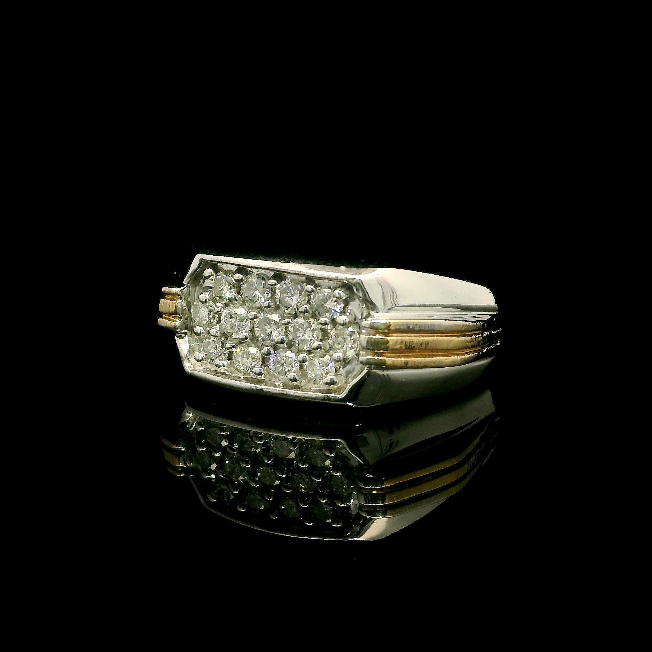 Anello da uomo a fascia larga in oro bianco e giallo 14k 0,40ctw Pave Diamond in vendita 7
