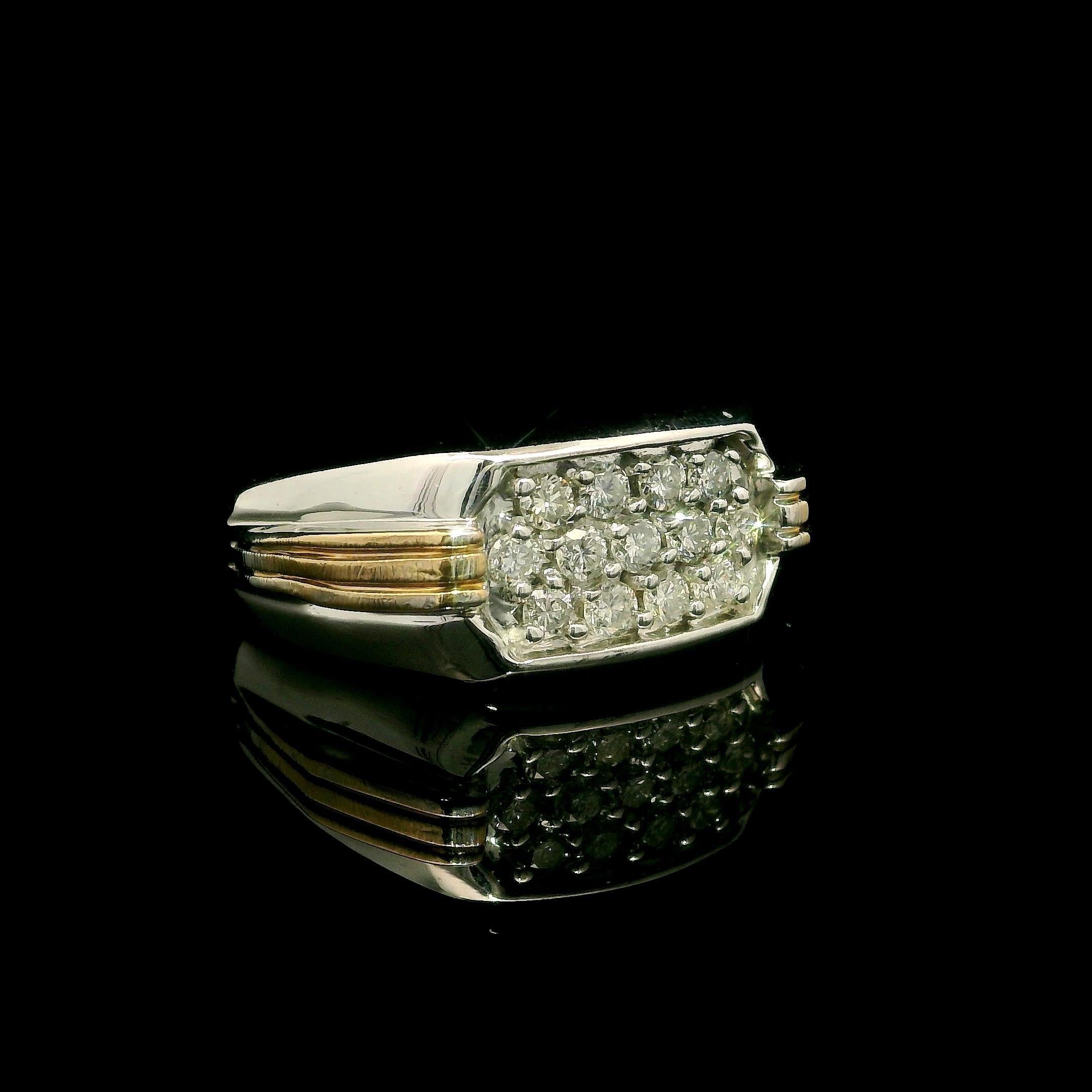 Anello da uomo a fascia larga in oro bianco e giallo 14k 0,40ctw Pave Diamond in vendita 4