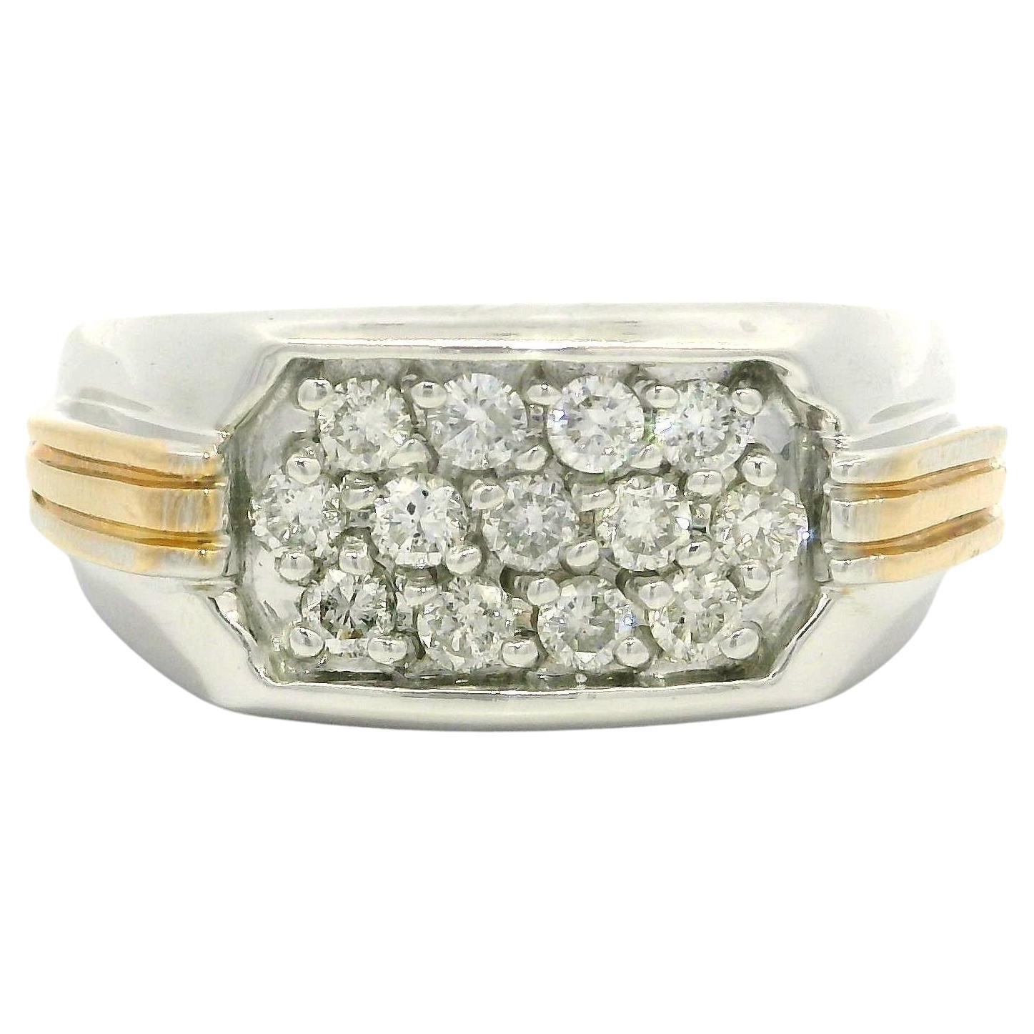 Anello da uomo a fascia larga in oro bianco e giallo 14k 0,40ctw Pave Diamond in vendita