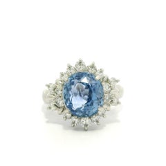 Platin GIA 5,74ctw keine Hitze Periwinkle Blue Ceylon Sapphire Diamond Halo Ring