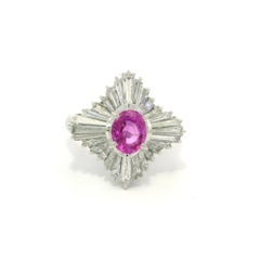 Vintage Platinum GIA 3.37ctw No Heat Pink Sapphire Diamond Target Ballerina Ring