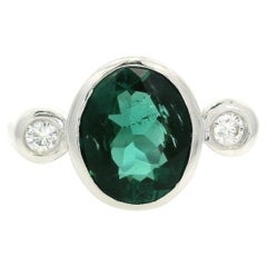 Bague en or blanc 18k GIA 2.14ctw Bezel Blue Green Tourmaline w/ Diamond Sides